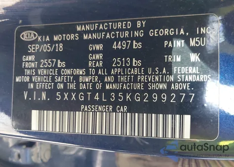 2019 Kia Optima Lx from USA, damaged, VIN 5XXGT4L35KG299277